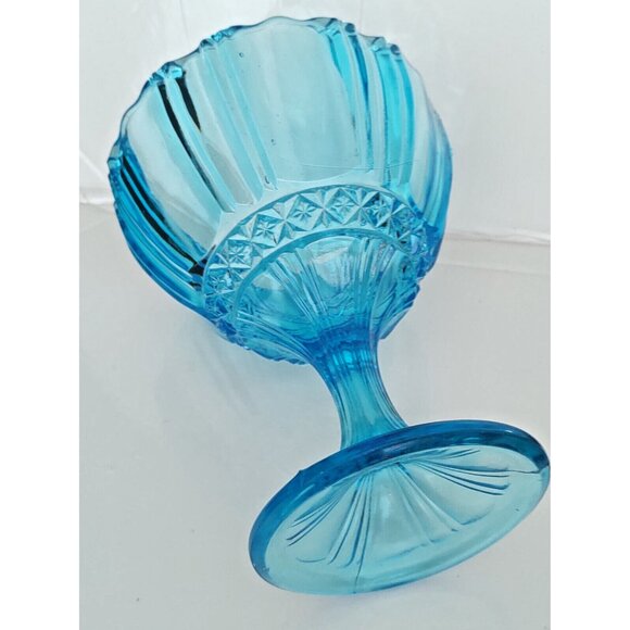 Antique Bermuda Blue Glass Compote/ Candy Bowl 6 1/2" Tall 1920's - Picture 8 of 9